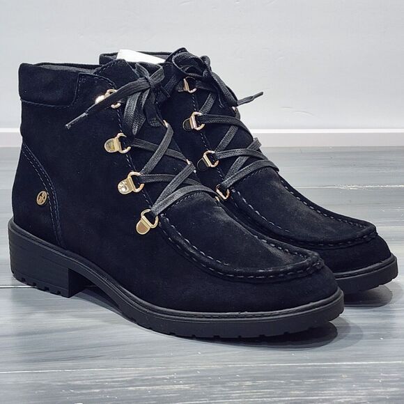 Giani Bernini Bertey Booties Leather Lace Up Lug Sole Boot 8 M Black - Picture 1 of 15